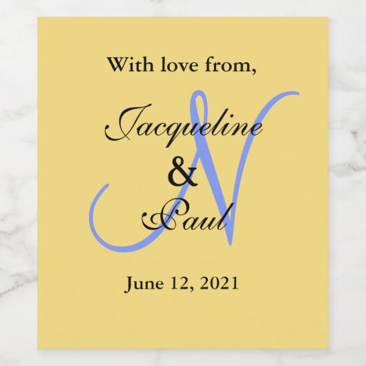 Mellow Yellow Blue Wedg Monogram Weinetikett (Einzelnes Label)