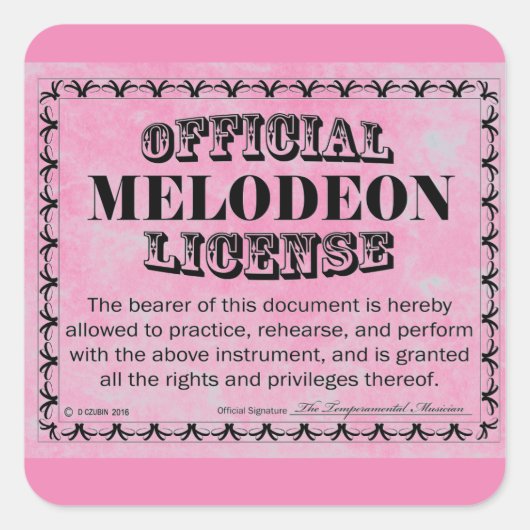 Melodeon License Square Aufkleber (Vorderseite)