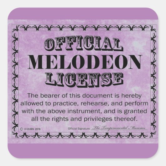 Melodeon License Square Aufkleber (Vorderseite)