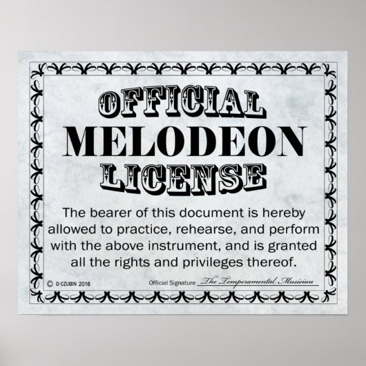 Melodeon-Lizenz Poster (Vorne)