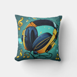 Melodic Beats Cartoon Headset Icon Kissen