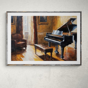 Melodic Echos: Vintages Klavier im rustikalen Raum Poster