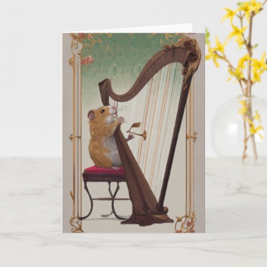 Melodic Hamster Greetings – Whimsical Victorian Karte (Gelbe Blume)