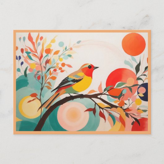 Melodic Harmony, Abstrakter Songbird am Baumzweig Postkarte (Vorderseite)
