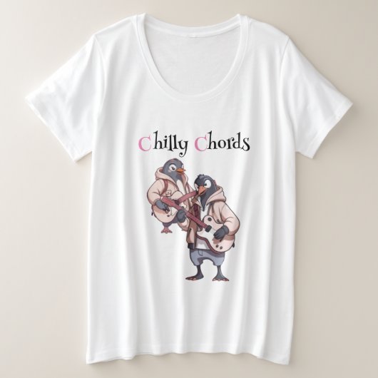 Melodic Waddle: Pinguine spielen Gitarre Große Größe T-Shirt (Design vorne)