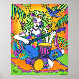 "Melodien-" Regenbogen-Gitarrehippie-Fee-Plakat Poster