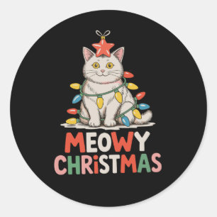 Melodien Weihnachten Funny Niedlich Cat Xmas Light Runder Aufkleber