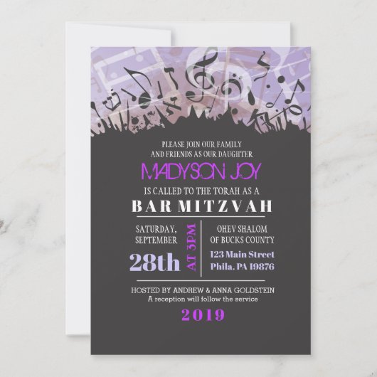 MELODY der TORAH Bar Bat Mitzvah Einladung (Vorderseite)