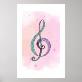 Melody in Line & Color treble clef poster