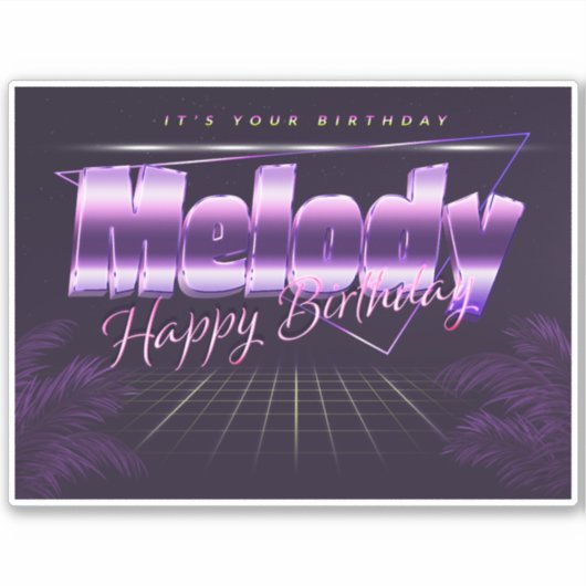 Melody Name Vorname lila retro Sticker Geburtstag (Vorderseite)