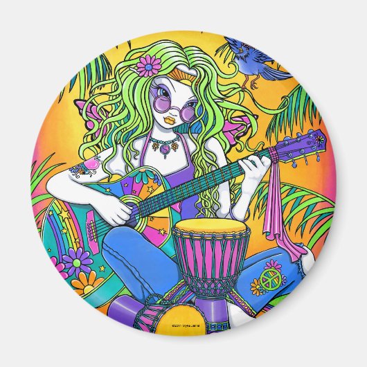 "Melody" Rainbow Guitar Hippie Fairy Magnet (Vorne)