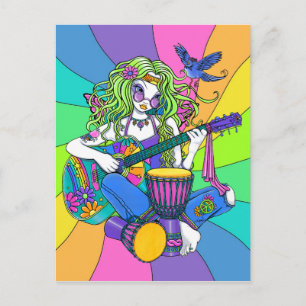 "Melody" Rainbow Guitar Hippie Fairy Postcard Postkarte