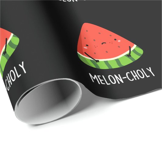 Melon-choly Funny Sad Watermelon Pun Dark BG Geschenkpapier (Rolleneckpunkt)