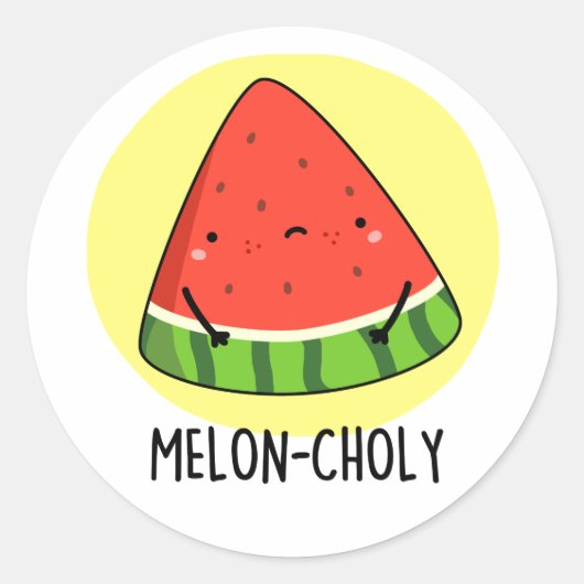 Melon-choly Funny Sad Watermelon Pun Runder Aufkleber (Vorderseite)