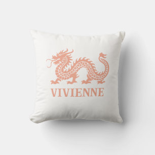 Melon Coral Chinoiserie Dragon Individuelle Name Kissen