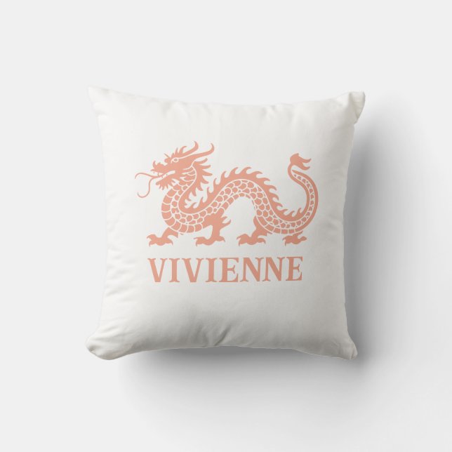 Melon Coral Chinoiserie Dragon Individuelle Name Kissen (Vorderseite)