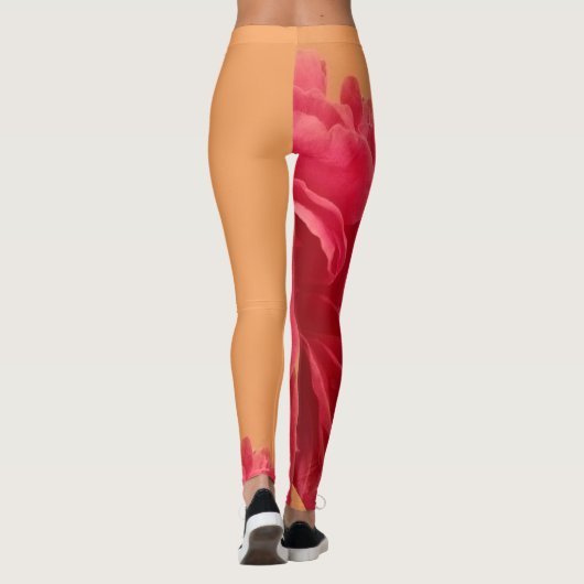 Melon Orange und Hot Pink Floral Leggings (Rückseite)