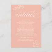 Melon Pink Minimal Leaf QR Code Hochzeitdetails Begleitkarte (Vorderseite)