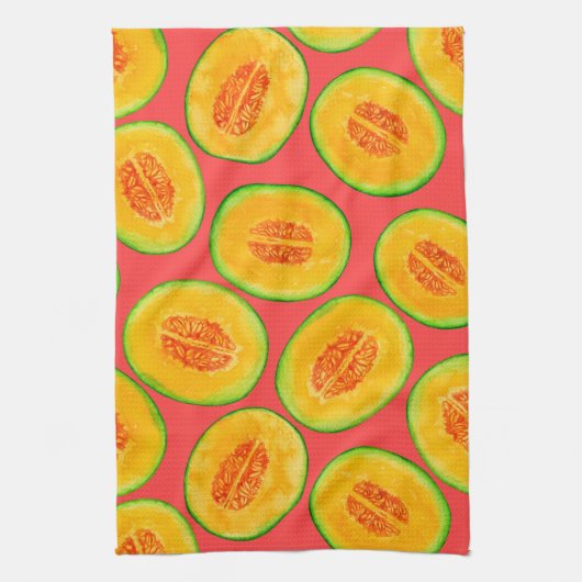 Melon-Scheiben-Aquarellmuster Geschirrtuch (Vertikal)
