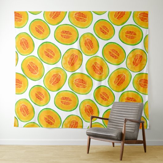 Melon-Scheiben-Aquarellmuster Wandteppich (Beispiel (Horizontal))