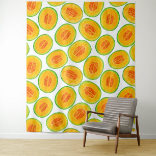 Melon-Scheiben-Aquarellmuster Wandteppich