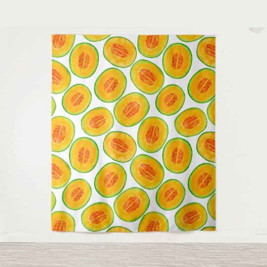 Melon-Scheiben-Aquarellmuster Wandteppich (Vorderseite)