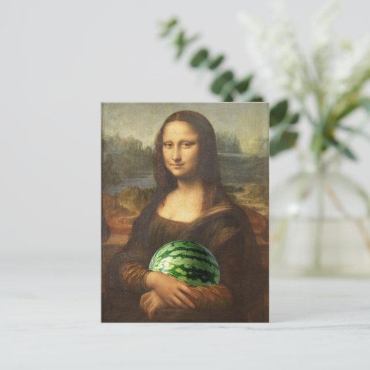 Melona Lisa wünscht Happy National Watermelon Day Postkarte (Stehend Vorderseite)