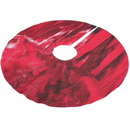 Melted Glitch Red Polyester Weihnachtsbaumdecke (Schrägansicht)