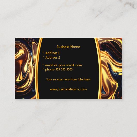 Melting Fire Gold Orange Black Liquid Visitenkarte (Rückseite)