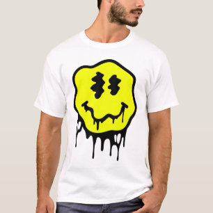 "Melting Graffiti Smiley Face – Trippy Yellow Drip T-Shirt