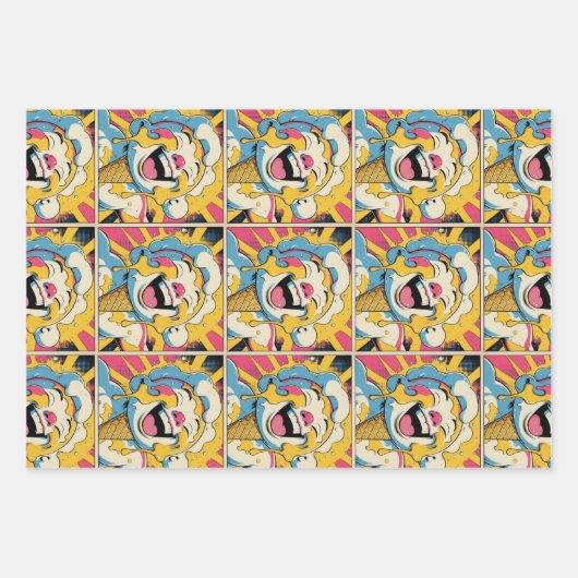 Melting Joy – Ice Cream Pop Art Explosion Geschenkpapier Set (Vorderseite)