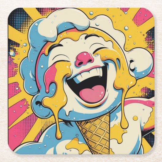 Melting Joy – Ice Cream Pop Art Explosion Rechteckiger Pappuntersetzer (Vorderseite)