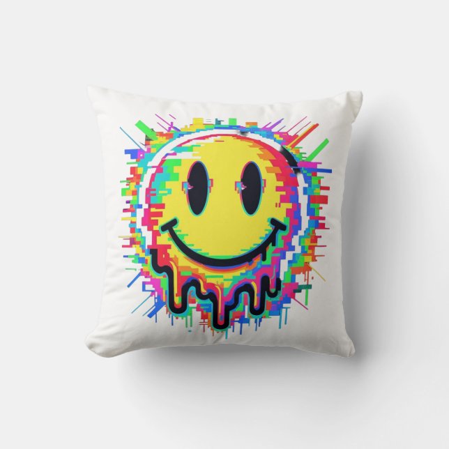 Melting Smiley Face Throw Pillow – Psychedelic Col Kissen (Vorderseite)