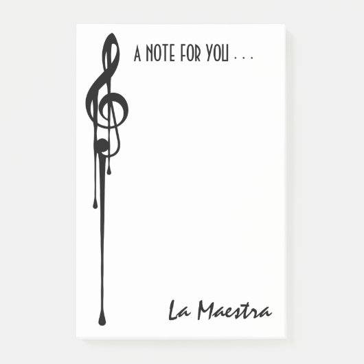 MELTPOINT WHITE Black G-Clef 'La Maestra' Custom Post-it Klebezettel (Vorderseite)