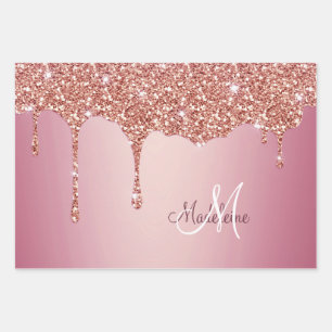 Melzen Girly Pink-Glitzern Personalisiert mit Name Geschenkpapier Set