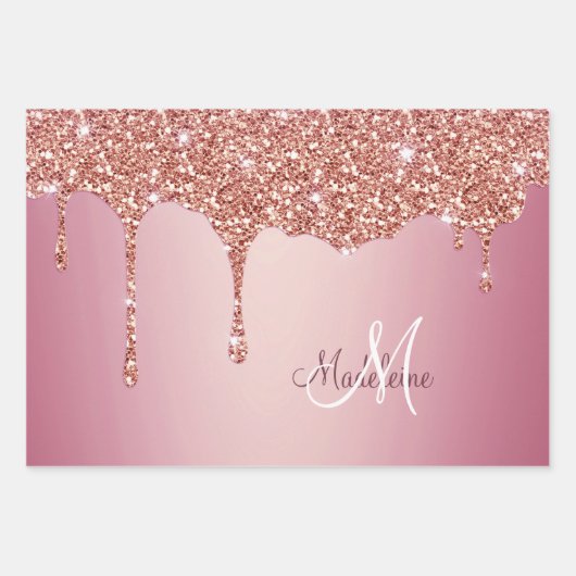 Melzen Girly Pink-Glitzern Personalisiert mit Name Geschenkpapier Set (Vorderseite 3)