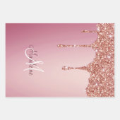 Melzen Girly Pink-Glitzern Personalisiert mit Name Geschenkpapier Set (Vorderseite 2)