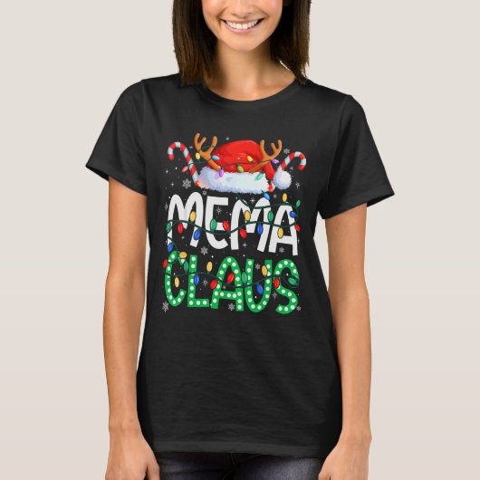 Mema Claus Christmas Lights Pajama Family Matching T-Shirt (Vorderseite)