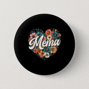 Mema Florales Herz Blumen Muttertag Vintage Retro Button