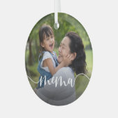 Mema Grandma Script Overlay Ornament Aus Glas (Vorderseite links)