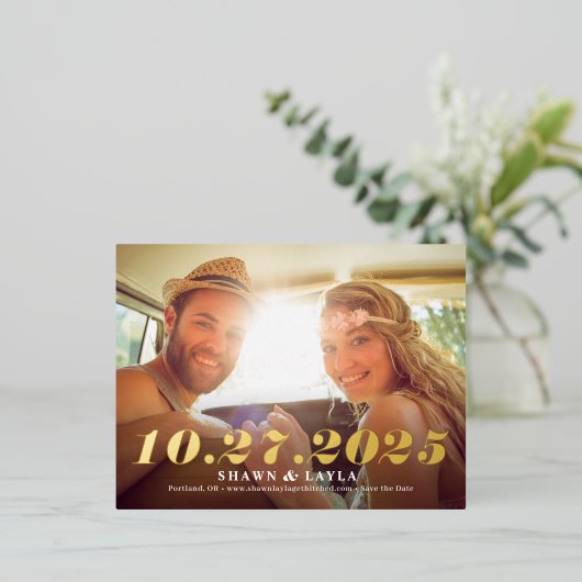 Memable Date FOIL Save the Date Postkarte (Stehend vorne)