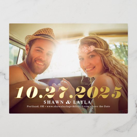 Memable Date FOIL Save the Date Postkarte (Vorderseite)