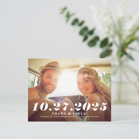 Memable Date Modern Save the Date Postcard Postkarte (Stehend Vorderseite)
