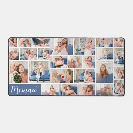 Memaw Foto Collage Grid Blue White Grandkids Gesch Schreibtischunterlage (Vorderseite)
