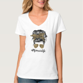 Memaw Life Messy Hair Bun Leopard Frauen T-Shirt