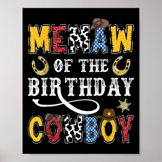 Memaw Of The Birthday Cowboy Western Rodeo Memaw Poster (Vorne)