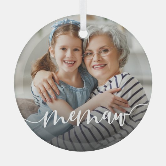 Memaw Oma Script Overlay Ornament Aus Glas (Vorderseite)