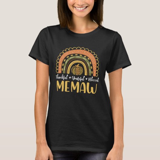 Memaw Pumpkin Rainbow Sunflower Thankful Grateful  T-Shirt (Vorderseite)