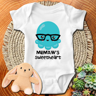 Memaw's Sweetheart Blue Kawaii Octopus Baby Strampler