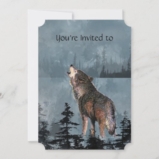 Memberservice Einladen von Watercolor Howling Wolf Einladung (Vorderseite)